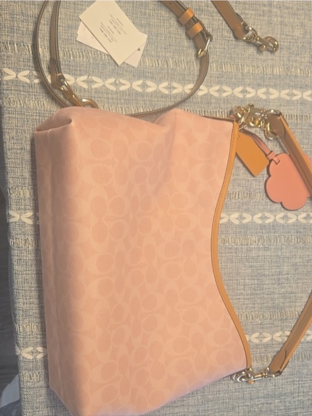 Coach Pink Signature Small Hobo Shoulder Bag with Tan Trim - Picture 5 of 13